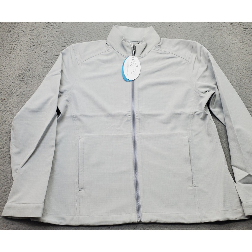 Greg Norman Golf Full Zip Jacket Mens L Gray Stretch Water Repellent Long Sleeve